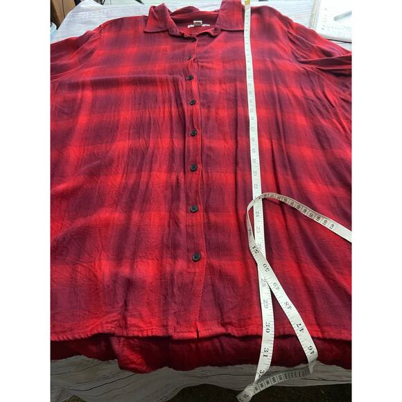 Ava & Viv Button Front Flannel Womens 2X Plaid Red Collar Long Sleeve Tunic - Picture 7 of 10
